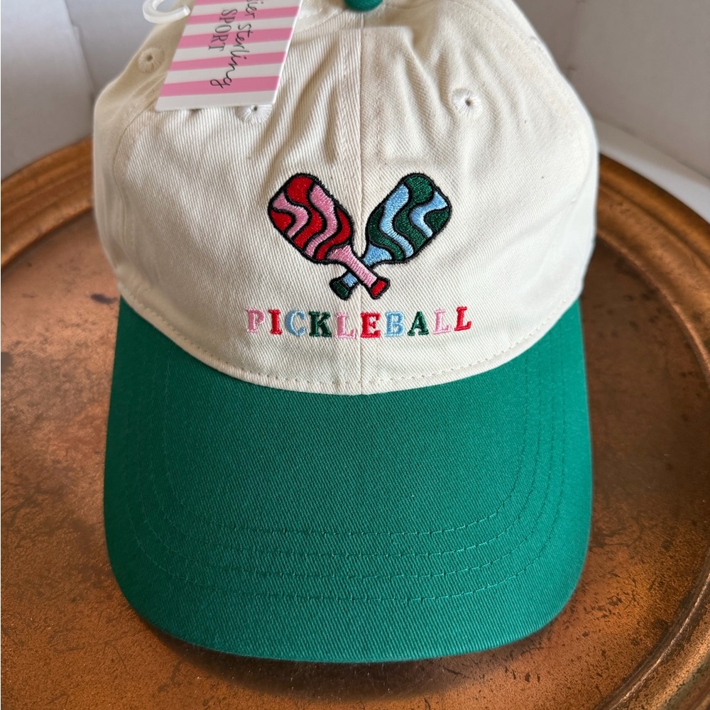 Cream Baseball Cap with Green Button and Multicolor Embroidered Pickleball
